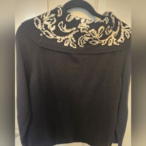 Christopher & Banks Black and Cream Cowl Neck Sweater
